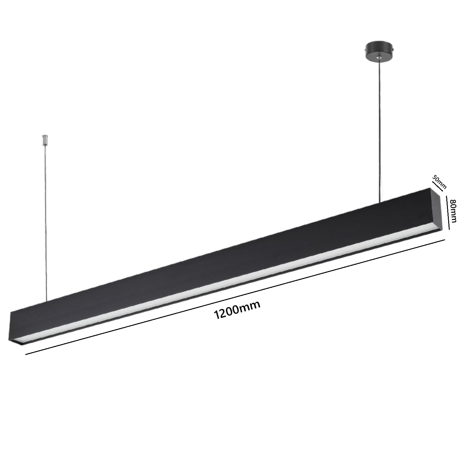 Lampadario a Sospensione LED Lineare 120 cm Nero Moderno Minimal | Per Ufficio e Cucina, Design Orizzontale, Plafoniera Lineare, Soggiorno, Stile Minimal