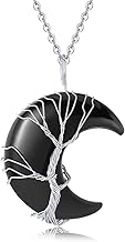 XIANNVXI Tree of Life Wire Wrapped Crescent Moon Pendant Necklace Reiki Healing Crystal Stone Necklaces Natural Gemstone Quartz Jewelry for Women