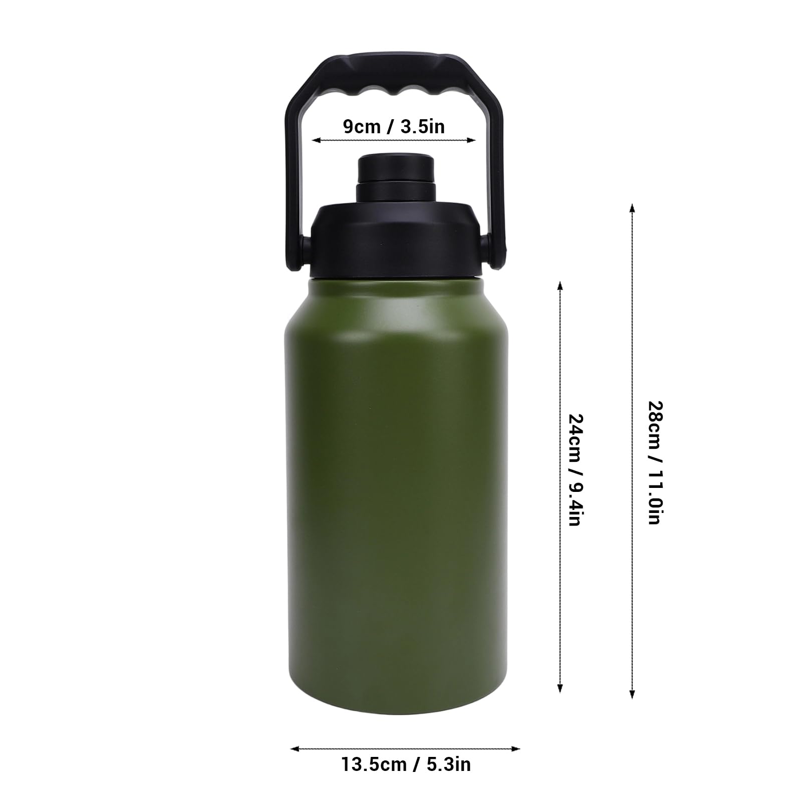 CHICIRIS Botella de Agua con Aislamiento de 3L, Botella Deportiva de Acero Inoxidable para Gimnasio, Boca Ancha, Jarra de Metal Grande para Senderismo y Acampada, Mantiene el Frío 48H (Verde oliva)