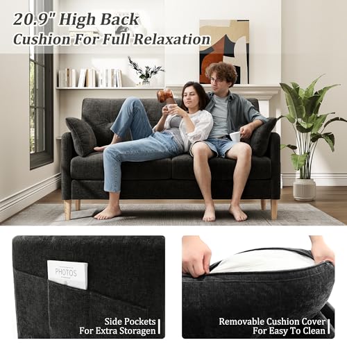 Image of Hanherry Loveseat Sofa, 62.6 inch Small Couch for Living Room, Comfy Chenille Fabric Love Seat for Bedroom with Throw Pillow,Removable Cushion Cover,Couches for Small Space,Apartment,Dorm