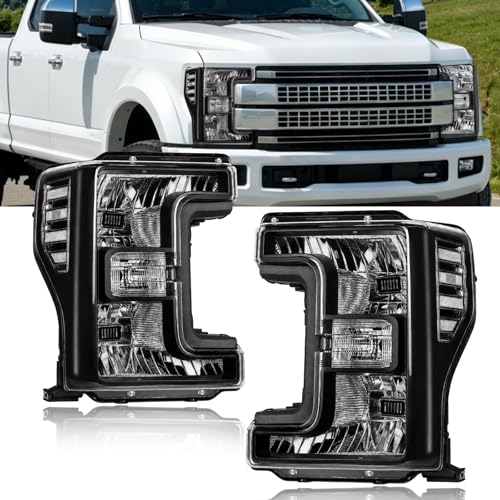Fullux Headlights for 2017-2019 Ford F250 F350 F450 F550 Super Duty Halogen Headlamps Clear Reflector Black Housing 2PC Front Left Right 2018