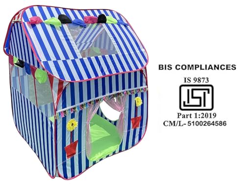 Image of Homecute Foldable Pop Up Hut Type Kids Toys Jumbo Size Play Tent House for Boys and Girls (Big Size Blue-White)