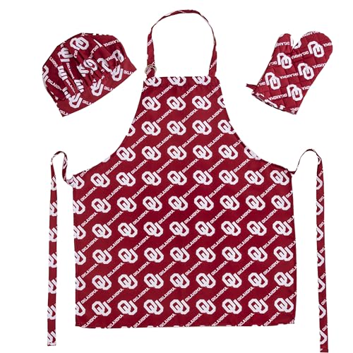 Northwest NCAA Oklahoma Sooners Unisex-Adult 3-Piece Apron, Oven Mitt and Chef Hat Set, One Size, Team Colors