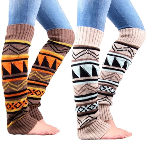 Pastoralist Calentadores de piernas Mujeres, 2 pares de 22 pulgadas Bohemian Knit Piern Warmers, Winter Warm Women Wommer de las piernas, calcetines de botas para el invierno