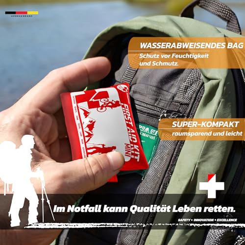 Dr. Küchler Medical Erste-Hilfe-Set Mini - Ultrakompaktes First Aid Kit (14×9×4 cm) für Outdoor, Wandern, Fahrrad & Reise - 29 Teile mit Pflastern, Wundauflagen & Schere, Color First AID KITS:rot