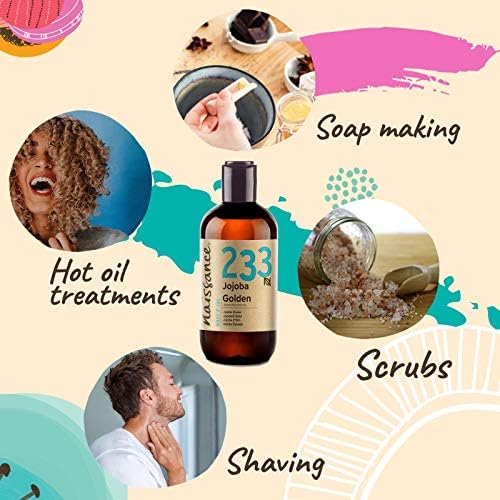 Naissance Golden Jojoba Oil (No. 233) 250ml - Pure Cold Pressed Unrefined - Natural Moisturiser For Skin, Face, Nails, Hair - Aromatherapy, Massage, Vegan, Hexane Free, DYI Beauty