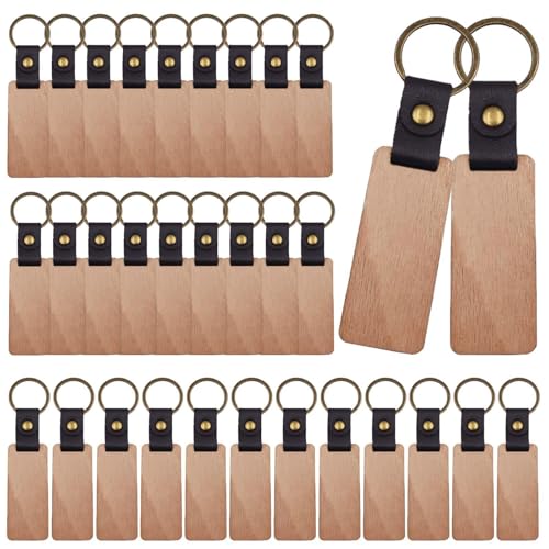 Lot de 30 porte-clés en bois vierge - Pour peinture, cadeaux, décoration, etc