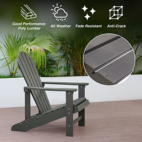 Image of Psilvam Classic Adirondack Chair, Standard-Sized Poly Lumber Fire Pit Chair, 350Lbs Support Weather Resistant Patio Chairs for Garden, Party, Beach(Grey)