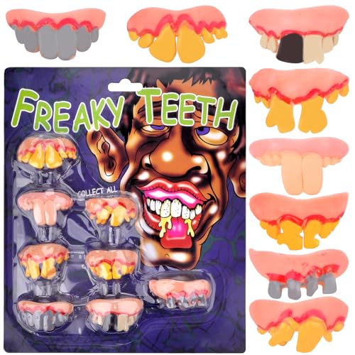 Pipihome 8 Pièces Dents de Démon d'halloween Dents Laides Drôle Dentier Humour Dent de Enfant Adulte Dents Noueuses Fausse Dent Deguisement de Fête pour de Fête de Costume d’Halloween Mascarade (A)