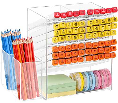 Marbrasse Clear Pen Organizer Storage, Acrylic Desk Organizer with 12 Compartments, Pen Organizer for Desk, Desktop Art Organizer for Office School Art Supplies (Acrylic Pen Holder) (Acrylic Pencil Holder with 2 Cups)