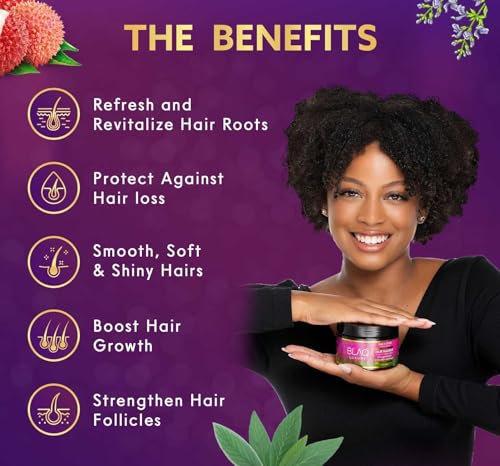Blaq Luxury Sage & Lychee Hair Masque Treatment for Stronger, Healthier Hair - Biotin Infused, Promotes Growth & Moisture Retention, All Types, 10oz - Image 4