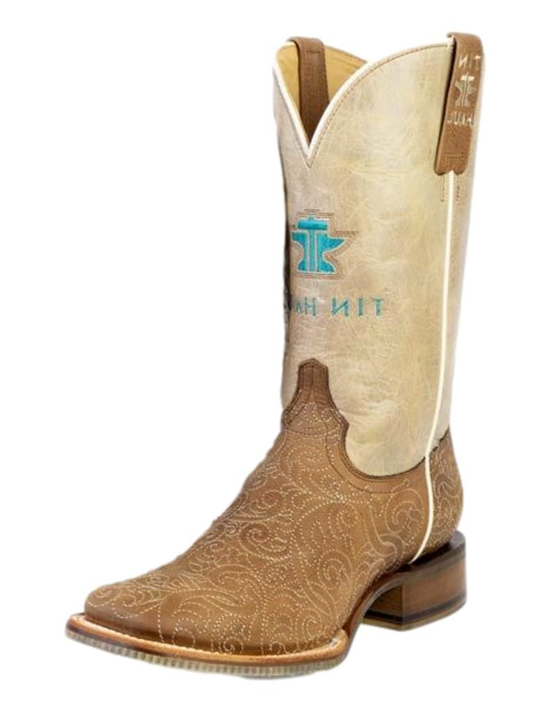 Tin Haul Womens Brown Scrollwork Vamp 11In Tan Top Boot