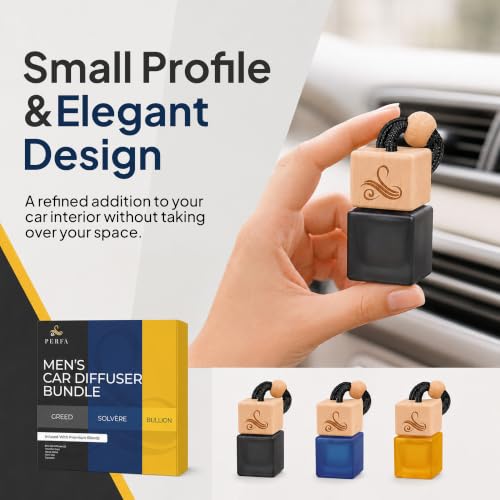 Image of Pack of 3 Car Air Freshener Bundle for Men | Greed, Solvere, Bullion Diffuser Oils with Vent Clips, Reed Sticks, Wooden Caps | Up to 9 Month Use | Odor Eliminator Technology | Fragrance Set by Perfa