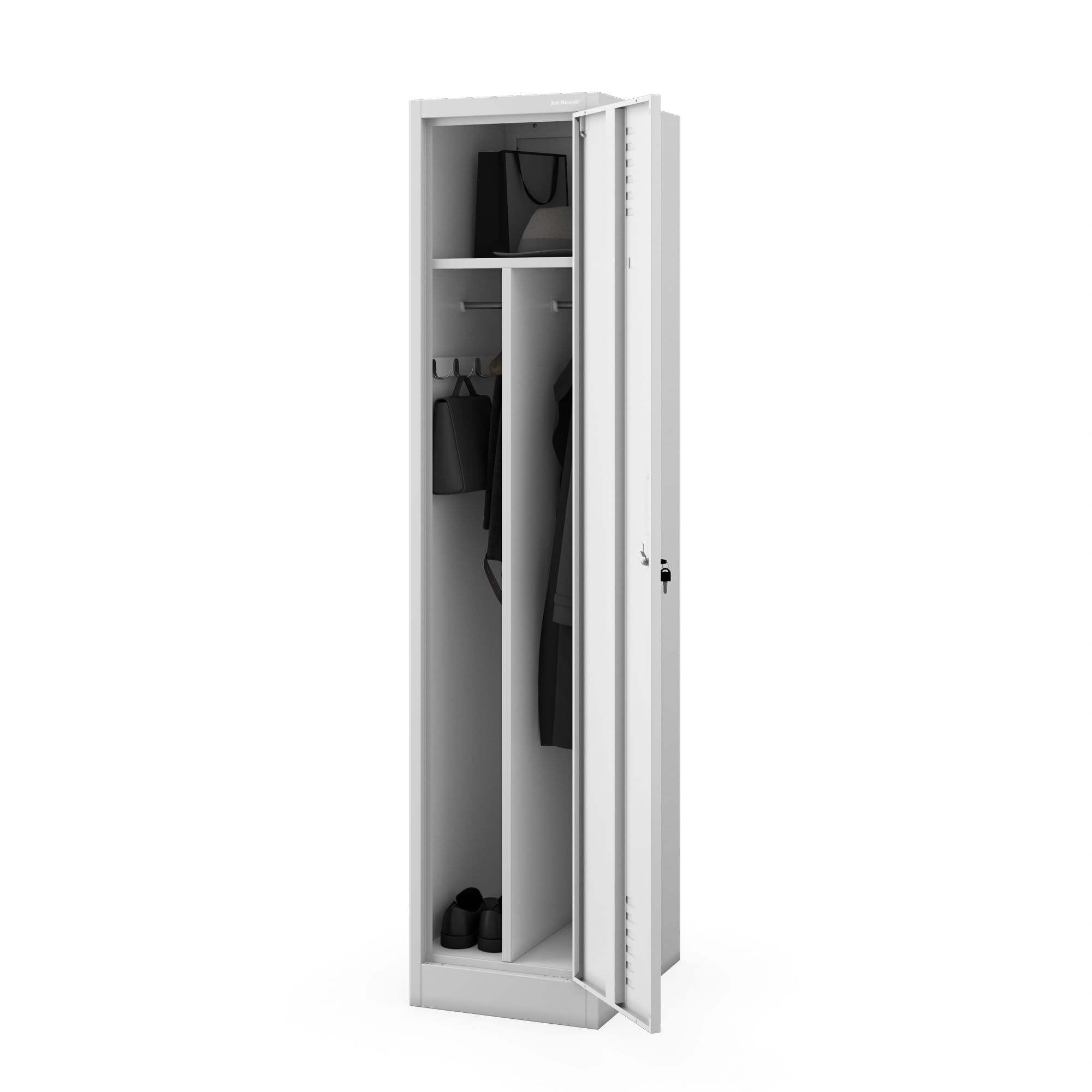 Jan Nowak Kleiderspind Metall abschließbar Garderobenschrank Umkleideschrank Schließfachschrank, 40 x 180 x 50 cm, Stahlschrank für Sozialraum mit Trennwänden, Lüftung und Kleiderhaken Grau