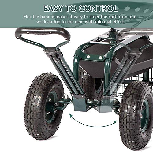 Kinbor Rolling Garden Scooter Garden Cart Seat With Wheels And Tool Tray, 360 Swivel Seat, Green #TOP3
