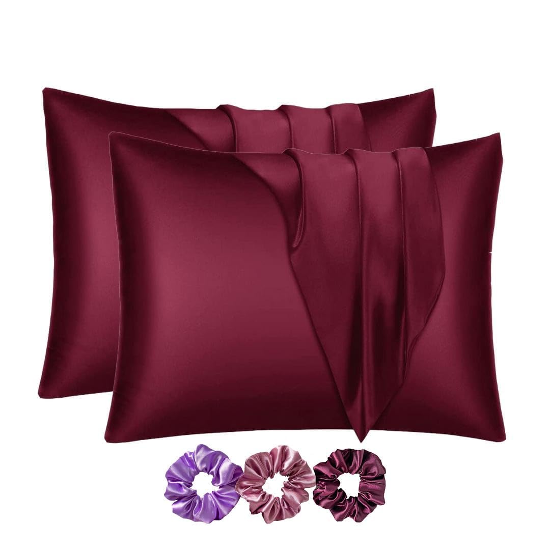 DPK 600 TC Soft Silk & Comfortable Satin Pillow Covers Cases Pillow Protectors Soft & Silky for Hair & Skin Home D�cor Bedroom D�cor Set of 2 (Standard Size, 18.9 x 29 Inches) () (Maroon)