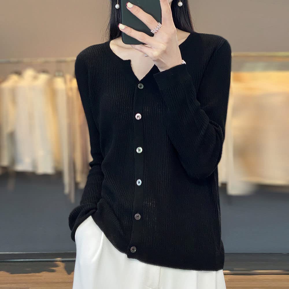 Cárdigan de Mujer Cárdigan de Lana de Punto para Mujer Abrigo Suéteres Negros Lisos con Cuello En V Cárdigan de Manga Larga con Botones Y Frente Abierto Chaqueta de Punto de Primavera para Uso Diario