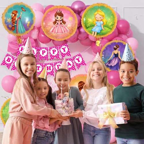 Image of Rozi Decoration Pink Happy Birthday Decoration Kit Pack of 49 | Birthday Banner with Round Foil Balloons and Pink Latex Balloons for Kids Birthday Party Decoration