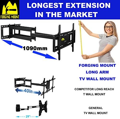 FORGING MOUNT Long Reach 1090mm TV Wall Bracket Mount,Double Articulating Arm Full Motion Tilt & Swivel TV Wall Mount for 42 to 90 Inch Flat/Curve TVs, Max load 60kg,VESA 600x400mm