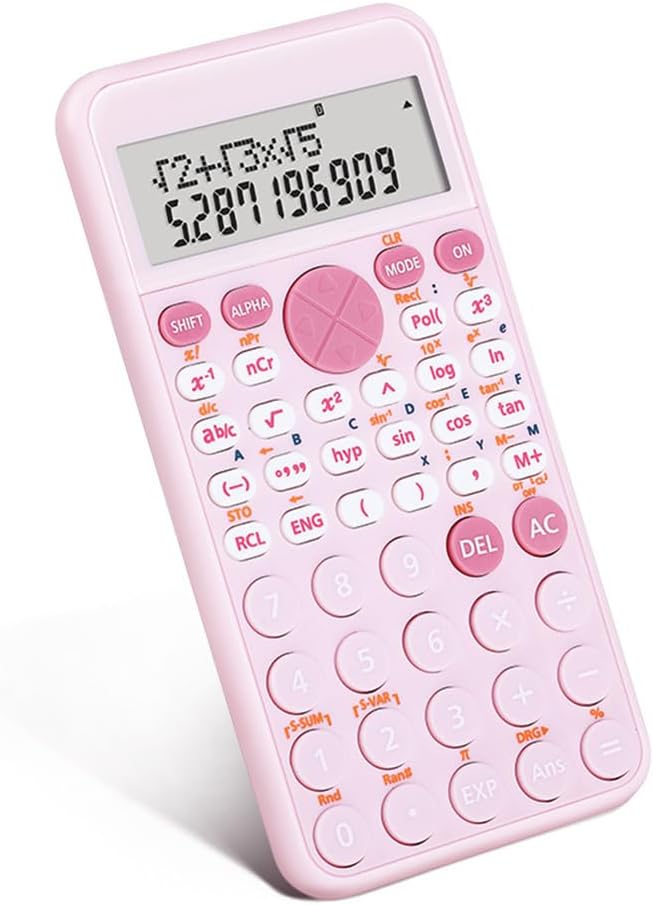 Irovami Scientific Calculators Cute Desktop Calculator with 240 Functions 2 Line LCD Screen Ideal for Students School Office Portable to Carry - Pink