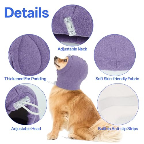 Image of MIGOHI XL Dog Ear Muffs Hematoma with Soft Pad - No Shake Ear Wrap for Dogs, Ear Protection for Dogs Noise Anxiety,Adjustable Dog Head Cover for Separation,Vet Visit,XL,Purple