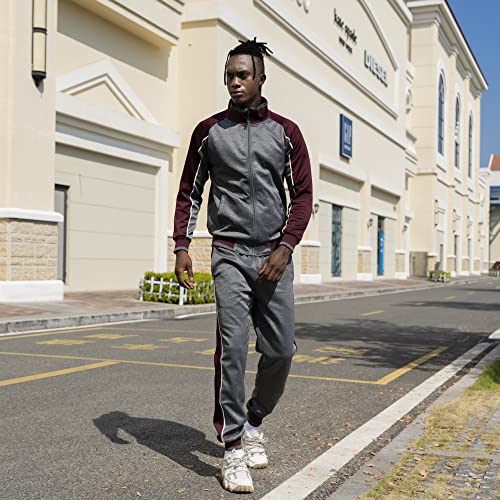 Toloer TZ49-10 Men'S Gym Contrast Jogging Full Tracksuit Fleece Joggers Set Grey Medium thumb #1