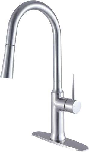 Gourmetier LS2728NYL - Grifo de cocina desplegable de un solo mango, níquel cepillado