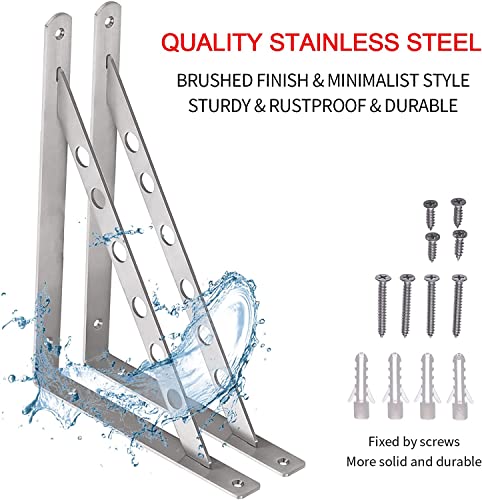 Image of YUMORE Shelf Brackets Heavy Duty, 400x280mm L Shaped Shelf Brackets Stainless Steel Floating Table Supports Angle Bracket for Worktop Bench Shelves, Max Load 440lbs, 2Pack