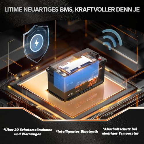8kg Gewicht - Detailansicht von LiTime 12V 100Ah LiFePO4 Batterie H190 Test – Dealfoxx.de