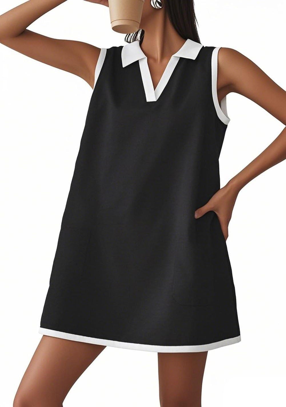 CHARTOU Women Causal Loose Fit Tennis Golf Mini Dress Summer Sleeveless Tunic Shirt Dress with Pockets