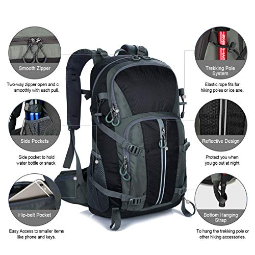 Mornyray Wanderrucksack 40L, Wasserdicht Herren Damen Outdoor Reiserucksack für Trekking, Camping, Wandern, Bergsteigen, Klettern mit Regenhülle - Image 4