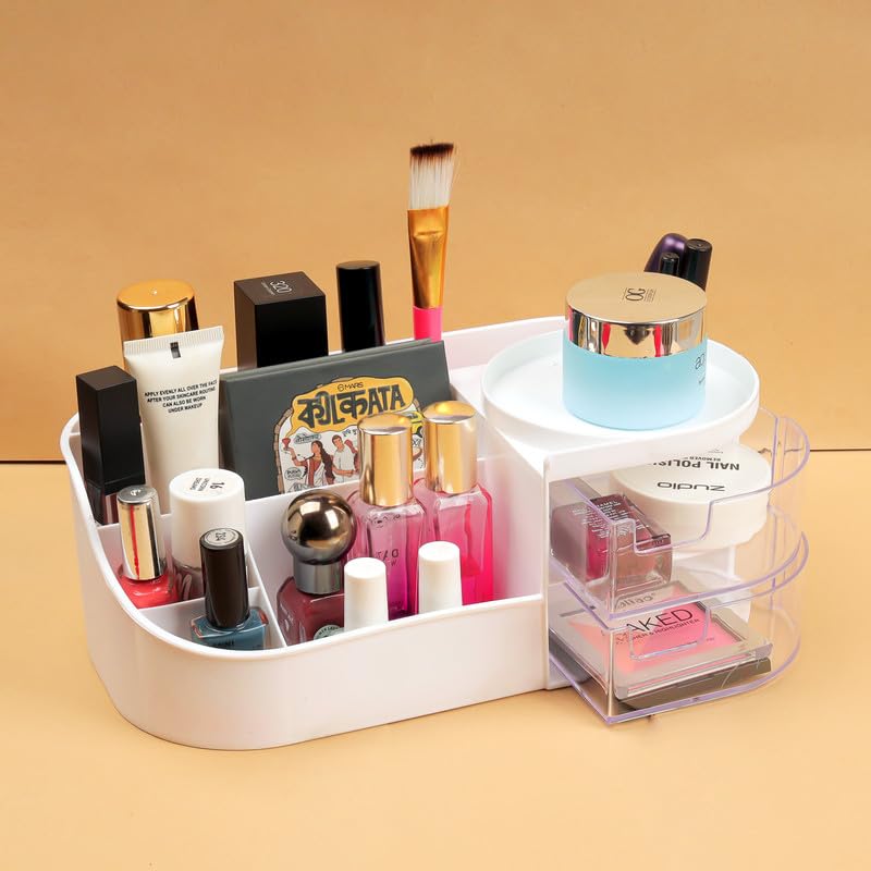Image of Make Up Organiser Cosmetic Storage Box with Drawers Dressing Table Organiser Makeup Box Beauty Organiser Large Makeup Box for Nail Polish Lipstick0895 White