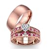 Couple Ring Bridal Set His Hers 10k Women Rose Gold Filled Heart Cut CZ Men Titanium Wedding Ring Band Set