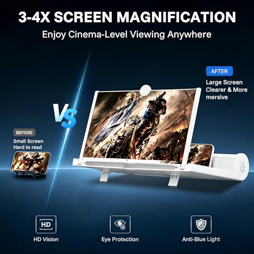 10" Phone Screen Magnifier for All Smartphones 3D HD Portable Screen Amplifier & Projector Enlarger, Foldable Cell Phone Stand, Gifts for Mom Dad for Watching Video & Gaming(White) — view 6