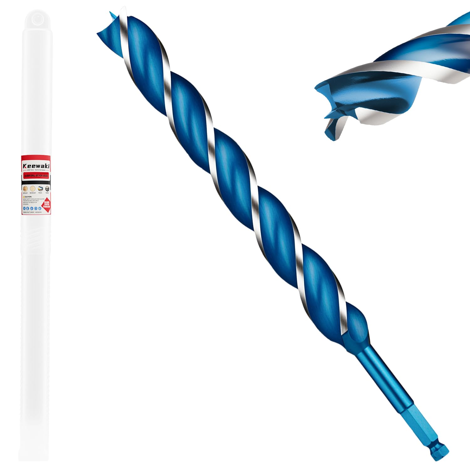 Keewaki 25mm x 230mm 3-Flute Auger Drill Bit for Wood – Extra Long Wood Drill Bits with Hex Shank, Heavy Duty Spiral Bit for Fast & Clean Deep Hole Drilling in Timber