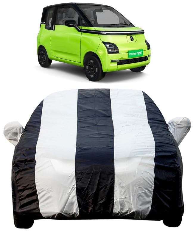 Image of Autofact Car Body Cover for MG Comet | Triple-Stitched, Windproof with Buckle Belt, Elastic Hem, UV Protection, Scratchproof & Dustproof, Soft Feather-Like Fabric for All-Weather Protection (White)