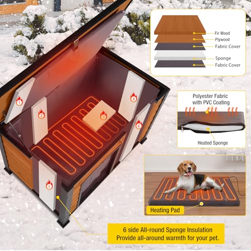 Aivituvin Outdoor-Hundehütte mit isoliertem Futter, wasserdichte Hundehütte für den Winter, Katzenhaus für kleine und mittelgroße und große Hunde, Katzen, einzigartiger Allround-Eisenrahmen