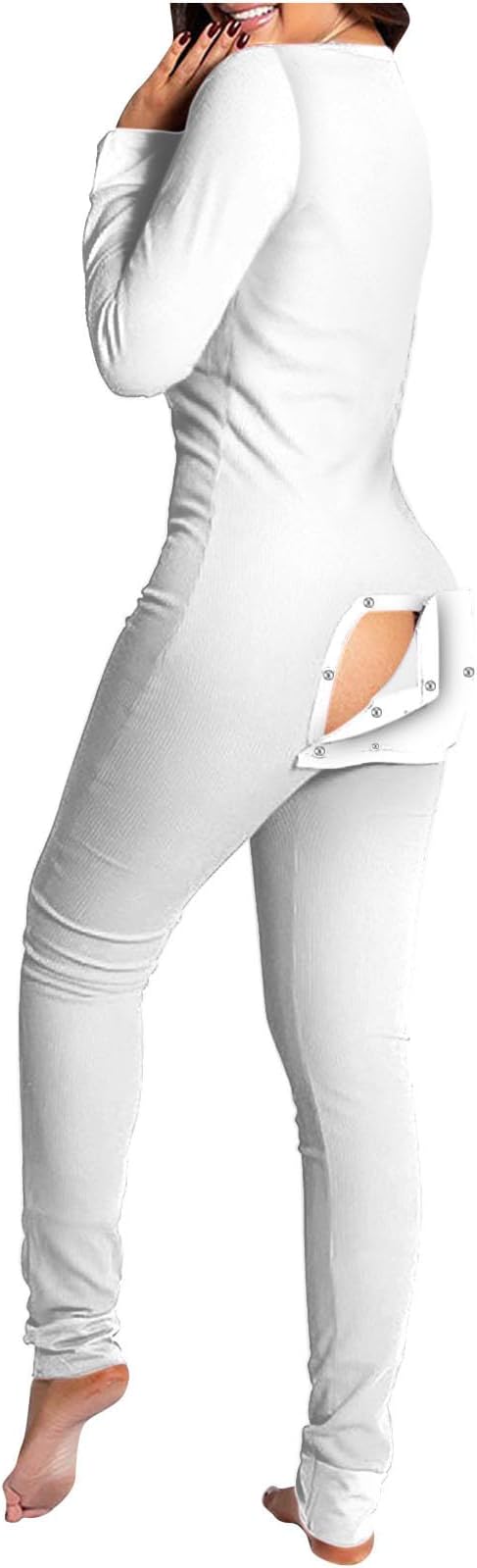 Sexy V Neck Romper Pjs for Women Winter Onesie Pajamas Butt Flap Fleece Jumpsuit Casual One Piece Fuzzy Sleepwear