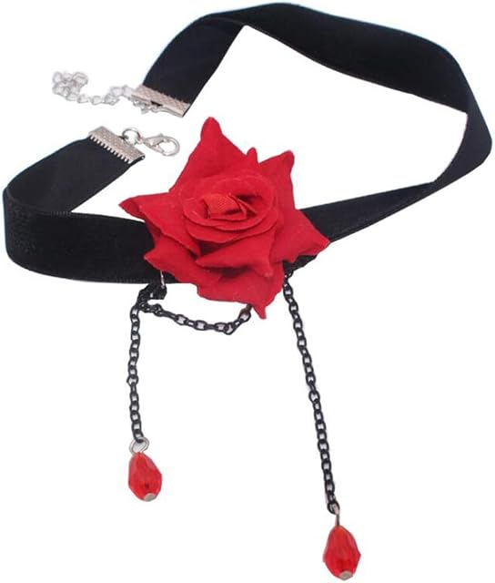 Happyupcity 1PCS Elegant Retro Rose Flower Collarbone Pendant Chain Clavicle Necklace Gothic Lolita Lace Collar Choker Ornament for Wedding Halloween Party Costume Decor