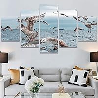 SIGNWIN 5 Panel Canvas Wall Art Birds Closeup Multicolor Photography Realism Relax/Calm Romantics for Home Decorations Ready to Hang - 60
