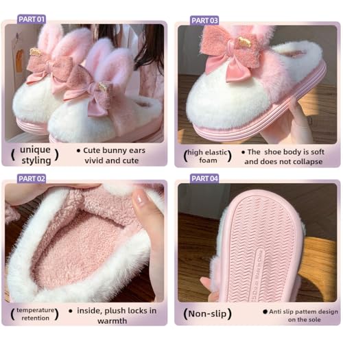 Bunny Pink Slippers for Women Cute Fluffy Slippers Animal Slippers Comfortable Furry Rabbit Home Slippers4