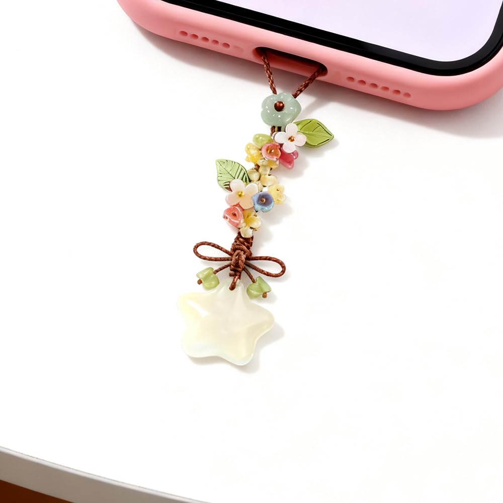Ice-transparent Star Phone Charm Cute Bow Leaf Flower Phone Charms Strap Aesthetic Cellphone Keychain Camera Charm Strap Bag Hanging Pendant Decorations Handbag Charms Accessories Womens Keychain — view 4