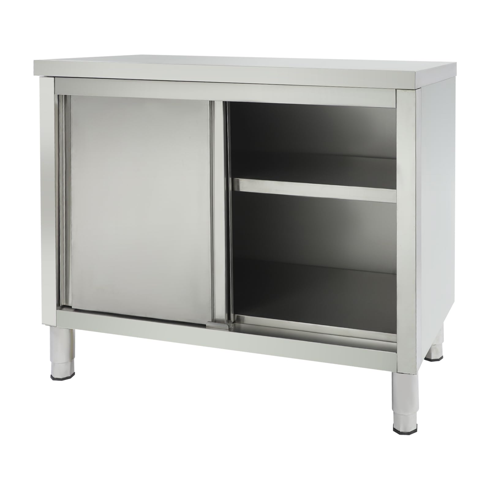 Armario de acero inoxidable con puertas correderas, mesa de trabajo al aire libre, cocina, altura regulable, mesa de trabajo independiente de acero inoxidable, para restaurante, cocina