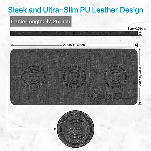 ZealSound Triple Wireless Charger,Charging Pad,Ultra Slim Fast 3x10W Charger Station for Multiple 3 Devices New Airpods Samsung Earbuds Mat Dock W/AC Adapter for All Wireless Charging Phones - Image 5
