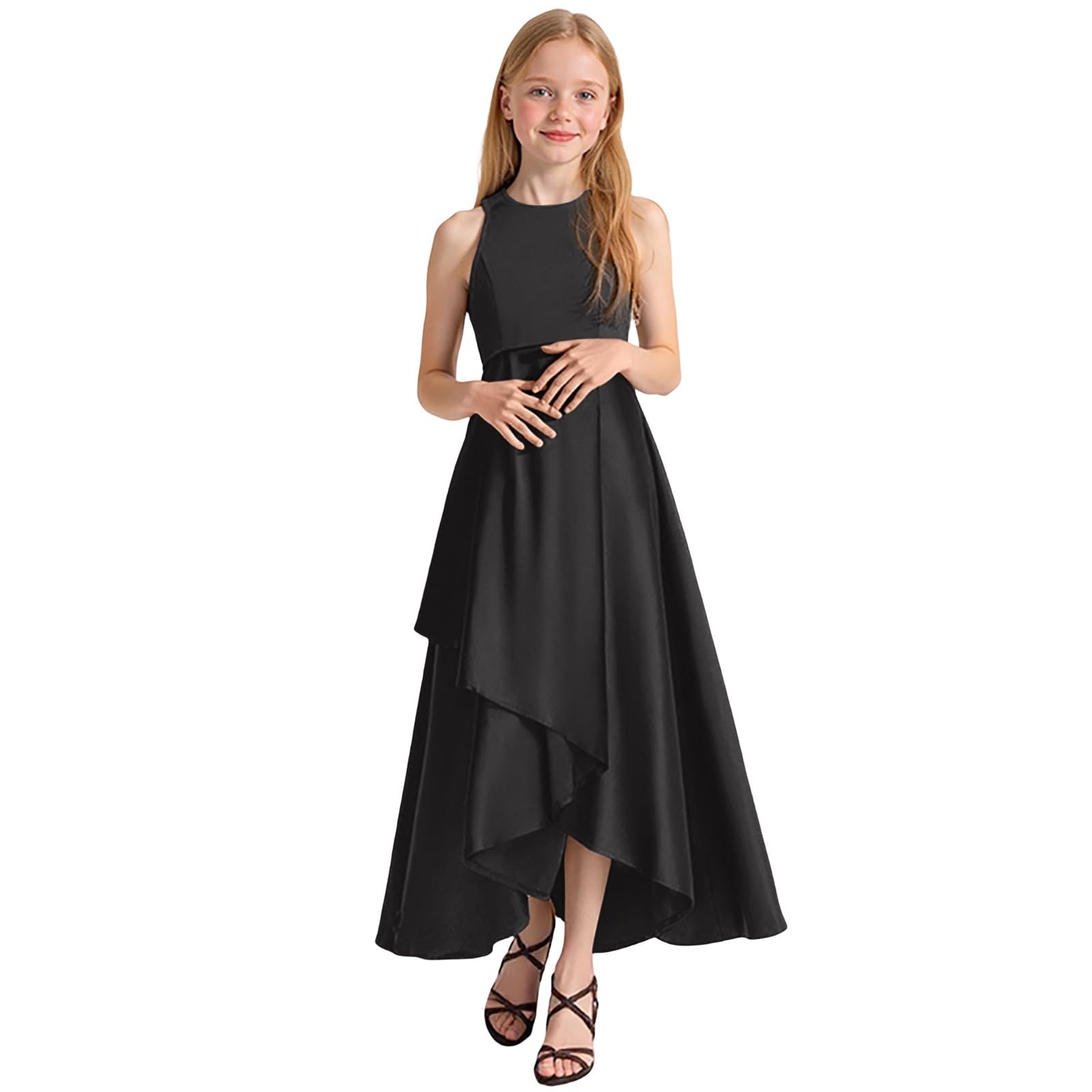 Robe de Soirée Fille 2-14 Ans sans Manches Habillée Mariage Cérémonie Robe Ado Fille Princesse Chic et Elegant Leger Fluide Casual Confortable Vacances Dress