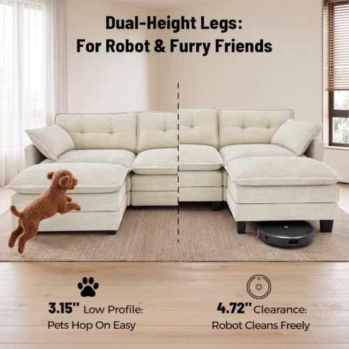 Image of Amsleekey 111.5 inch U Shaped Modular Sectional Sofa, Beige Corduroy