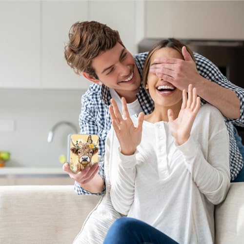 Image of Metal Tin Box with Lid,Multi-functional Storage Box Can Store Tea Biscuits Game Cards, Playing & Tarot Cards-Comes with 4 Magnetic Cord Clips,Cute Cow Butterfly