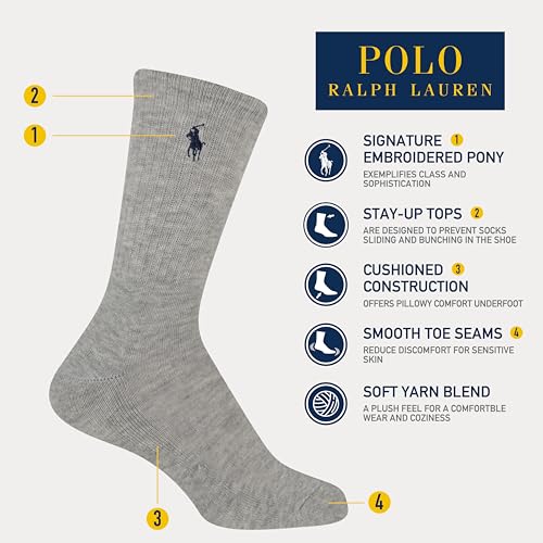 POLO RALPH LAUREN boys Athletic Performance Crew Socks - 6 Pair Pack - Soft Cushioned Comfort4