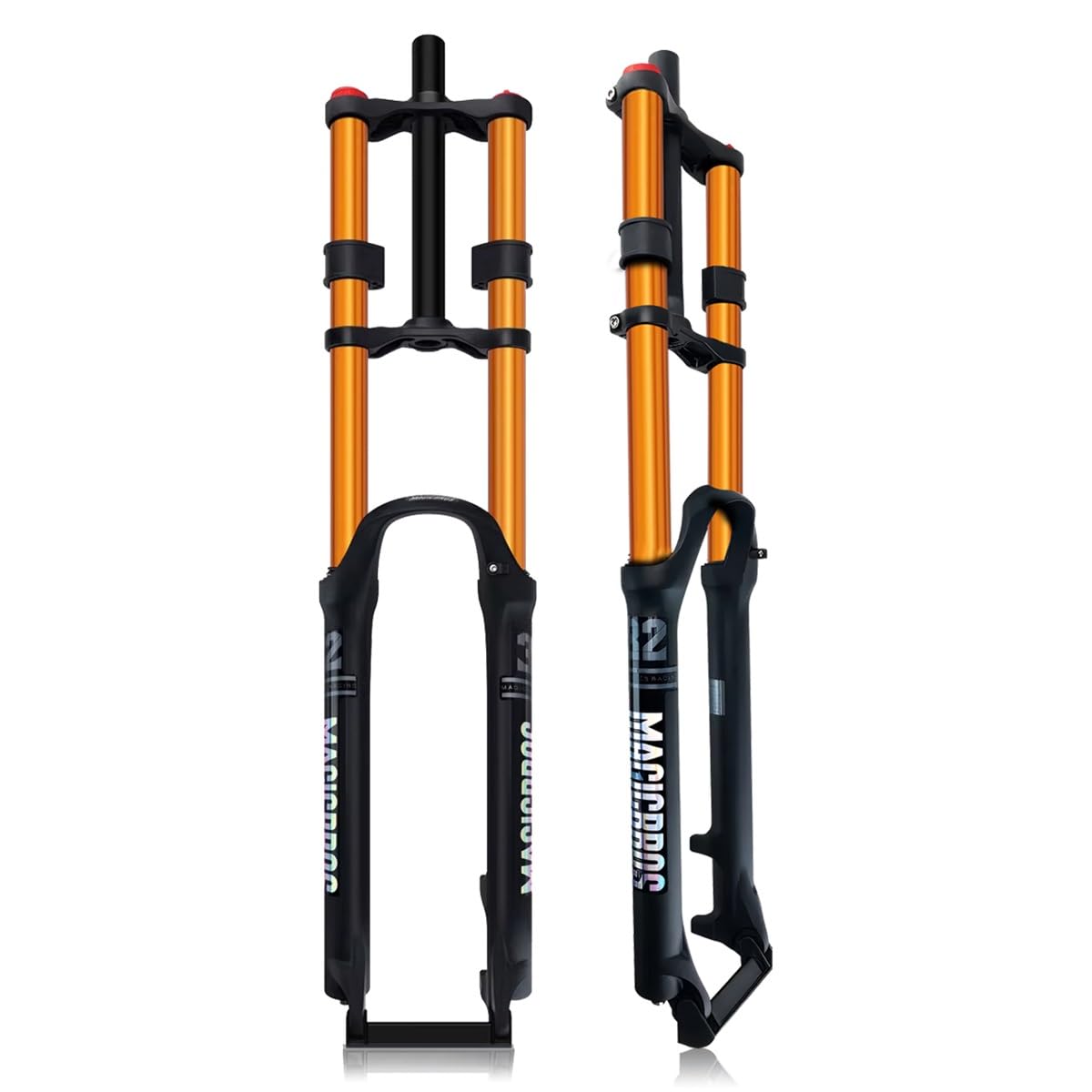 Widelec do roweru górskiego, podwójne zawieszenie pneumatyczne, droga sprężyny 180 mm, hamulec tarczowy, rura kierownicy 1-1/8", szybkozłączka 9 x 100 mm, kompatybilny z rowerami 26/27,5/29"