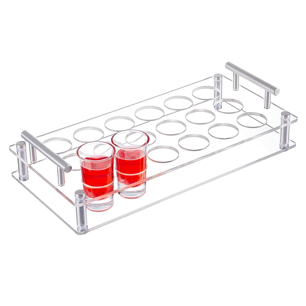Plateau verres à liqueur robuste en acrylique transparent avec 18 emplacements